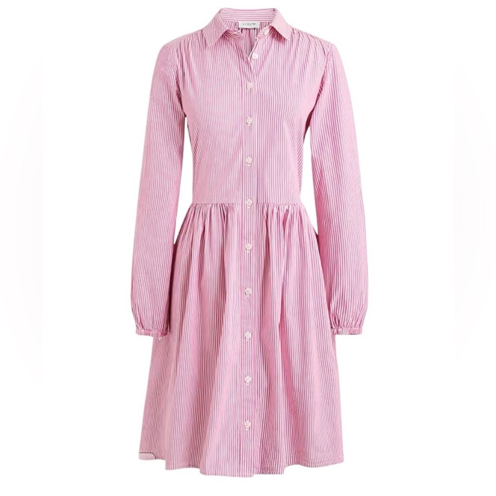 J. Crew Factory Pink and White Striped shirt dress